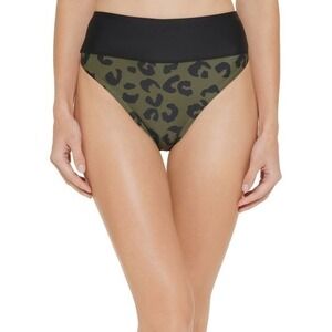 Dkny Printed High-Waist Bikini Bottom - Block Leopard Moss Green